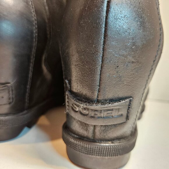 Sorel Harlow Chelsea Boots Womens 11 Black Leather Slip On Elastic side inserts - Picture 9 of 15